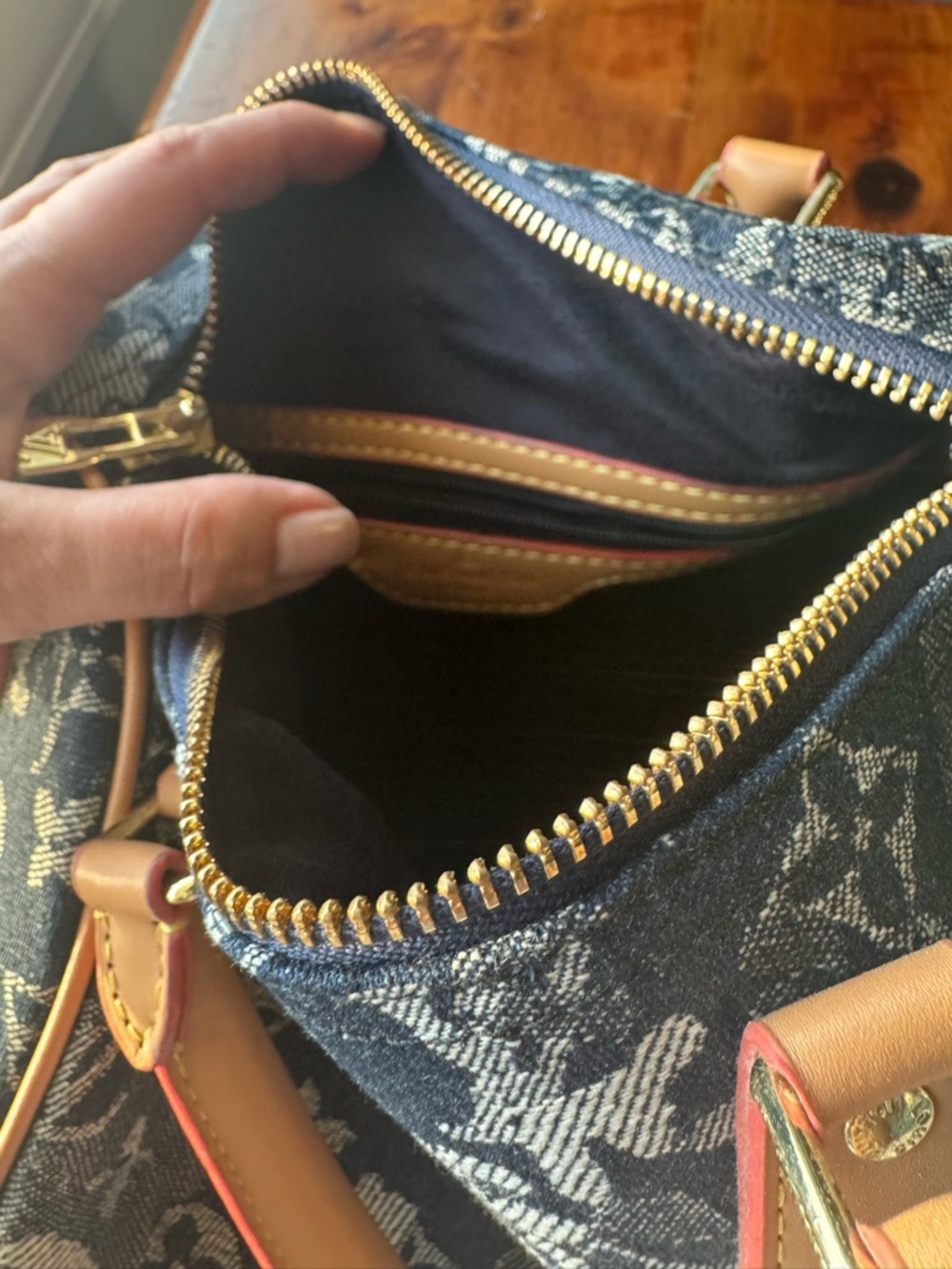 Denim Monogram Satchel in Black and Tan - Picture 6 of 8